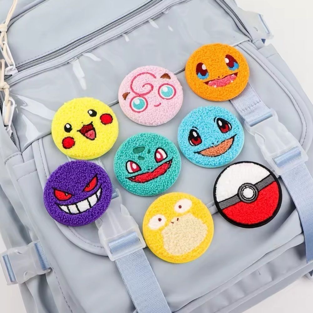 3/$33 Pokemon Character Pikachu Fuzzy Texture Embroidered Button Pin Brooch - Picture 3 of 3